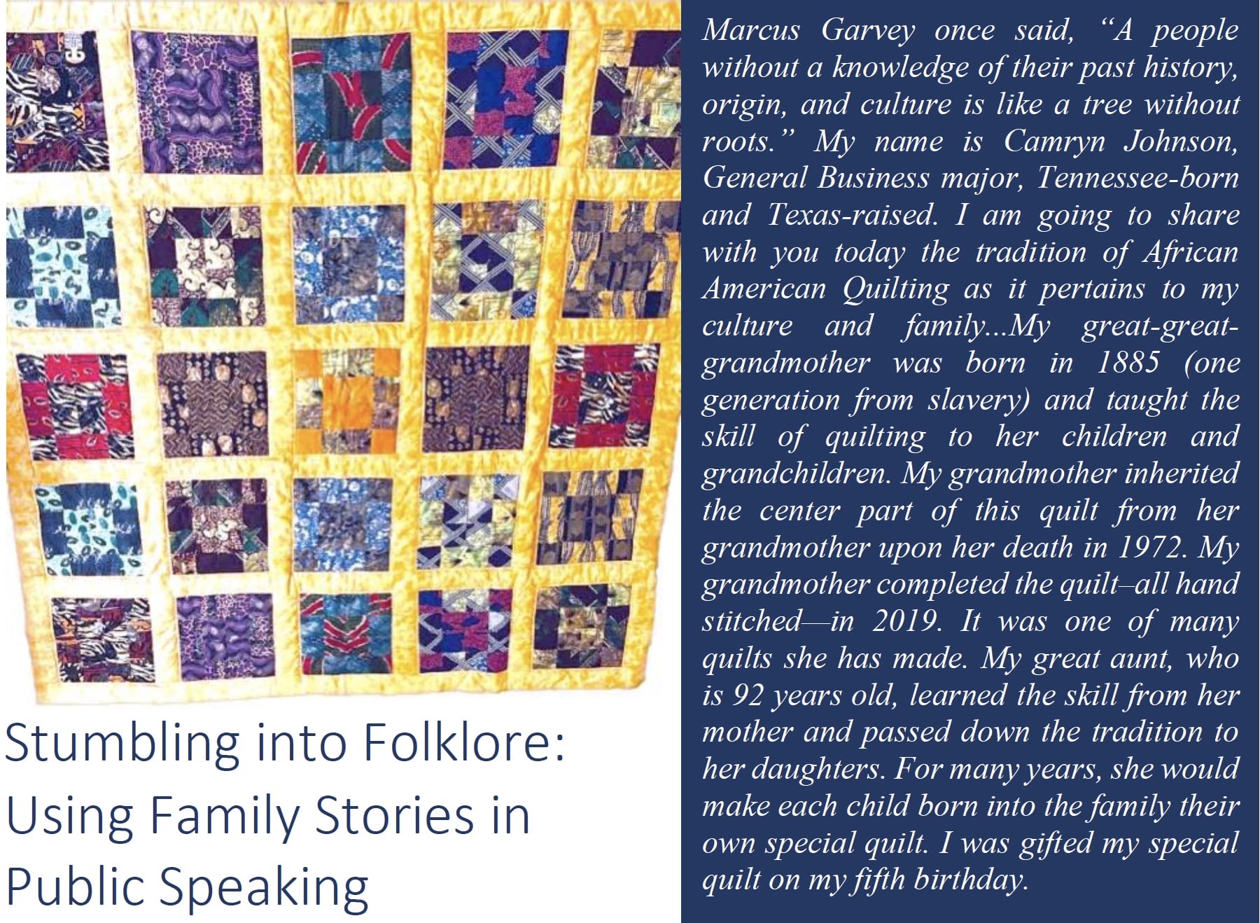 Image of quilt with marcus garvey quote